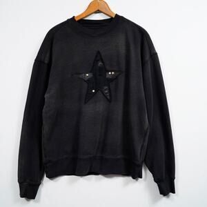 John Varvatos Mended Star Crew Sweatshirt Mens M Faded Black Studded Applique
